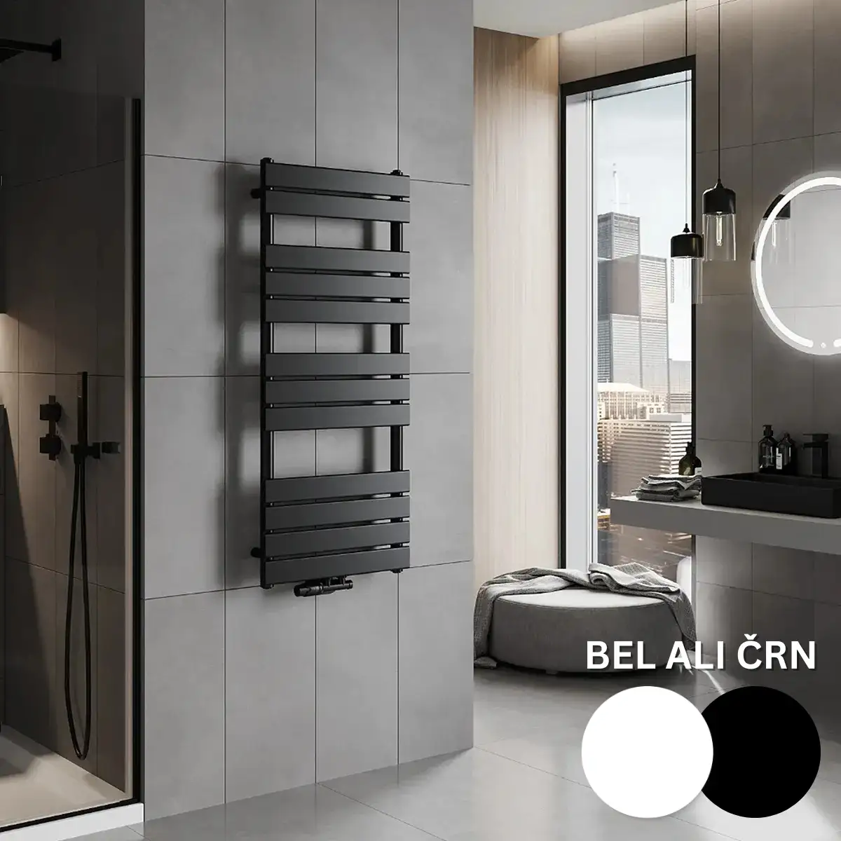 Ali Radiator Moderni kopalniški radiator Ceres | 1200 x 500mm | Črn ali Bel | 610 W ...