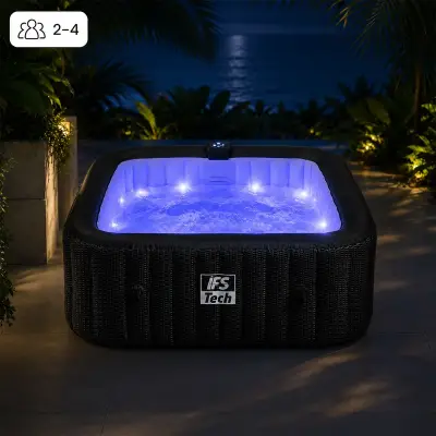 Masažni bazen Quadratix 4P - Black Rattan - 154 cm - 1350 W - IFS Tech - LED